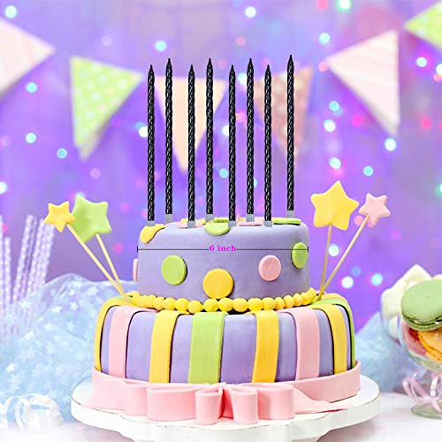 Black Tall Spiral Bday Candles for Cake Decoration 27 Pcs Long Thin Birthday Cake Candles in Holders for Party Wedding Cupcake Decoration Happy Fancy Candles for Kids 27th