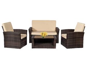 paylesshere rattan chair outdoor backyard porch poolside balcony garden furniture with coffee table, brown