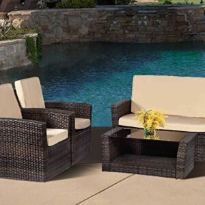PayLessHere Rattan Chair Outdoor Backyard Porch Poolside Balcony Garden Furniture with Coffee Table, Brown