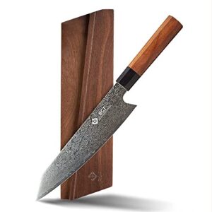 bgt kiritsuke chef knife, 8 inch damascus kitchen knife, japanese 67 layer high grade vg-10 damascus steel chef knife with ebony wood handle, with gift box.
