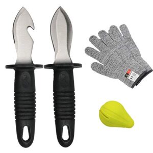 nvzi oyster shucking knife, oyster knife, oyster shucker, oyster opener, oyster shucking kit, 2 knifes and 1 gloves cut resistant gloves