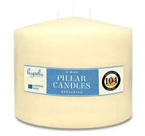 hyoola ivory three wick large candle - 6 x 4.75 inch - unscented big pillar candles - 104 hour - european made