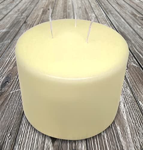 HYOOLA Ivory Three Wick Large Candle - 6 x 4.75 Inch - Unscented Big Pillar Candles - 104 Hour - European Made