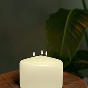 HYOOLA Ivory Three Wick Large Candle - 6 x 4.75 Inch - Unscented Big Pillar Candles - 104 Hour - European Made