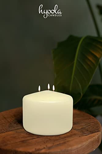 HYOOLA Ivory Three Wick Large Candle - 6 x 4.75 Inch - Unscented Big Pillar Candles - 104 Hour - European Made