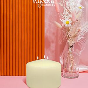 HYOOLA Ivory Three Wick Large Candle - 6 x 4.75 Inch - Unscented Big Pillar Candles - 104 Hour - European Made