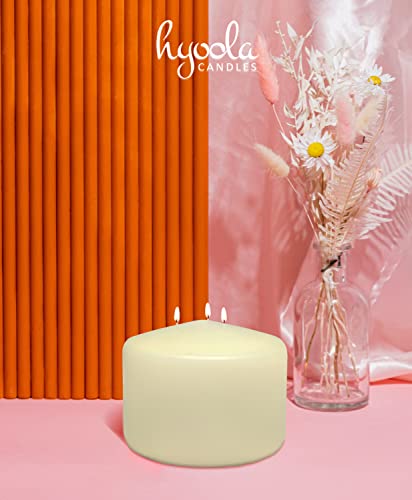 HYOOLA Ivory Three Wick Large Candle - 6 x 4.75 Inch - Unscented Big Pillar Candles - 104 Hour - European Made