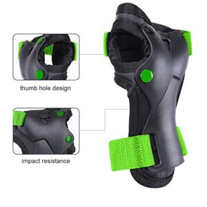 boruizhen Kids/Youth knee and Elbow Pads with Wrist Guards Protective Gear Set for Skating Skateboarding Cycling Biking Scooter and Multi Sports (Black/Green, Medium (8-14 years))