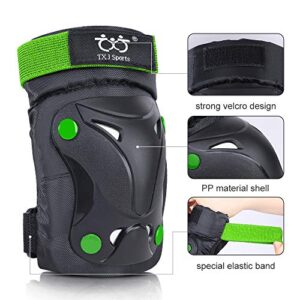 boruizhen Kids/Youth knee and Elbow Pads with Wrist Guards Protective Gear Set for Skating Skateboarding Cycling Biking Scooter and Multi Sports (Black/Green, Medium (8-14 years))