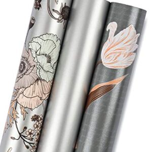 MAYPLUSS Wrapping Paper Roll - Mini Roll - 17 inch X 120 inch Per roll - 3 Different Silver Design (42.3 sq.ft.ttl)