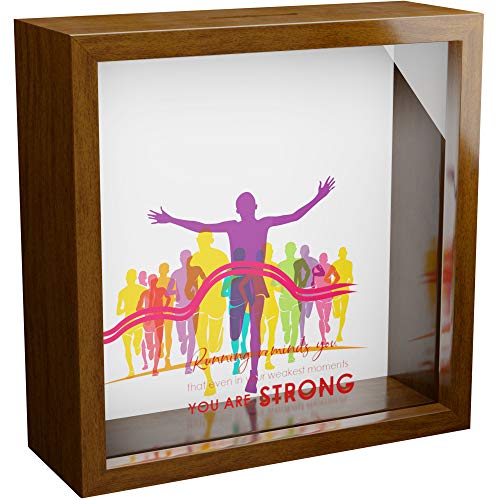 Gifts for Runners Men | 6x6x2 Wooden Shadow Box for The Male Runner | Gift for Female Runner | Ironman Triathlete | Marathon Runners Victory Men | Ideas for Athletes Hanger Sports Poster Triathlon