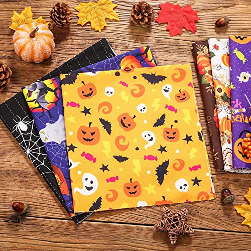 6 Pieces Halloween Fabric Patchwork Thanksgiving Pumpkin Pattern Sewing Craft Fabric 19.6 x 19.6 Inch Halloween Cotton Printed Fabric for DIY Clothes Sewing Crafts