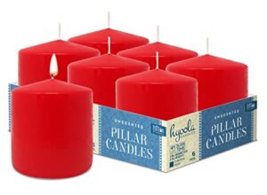 hyoola red pillar candles 3x3 inch - unscented pillar candles - 6-pack - european made