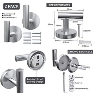 Brushed Nickel Bathroom Towel Hooks Rust Proof Stainless Steel Heavy Duty Clothes Coat Robe Holders 2 Pack Wall Mounted Hooks for Bedroom Kitchen Hotel Outdoor