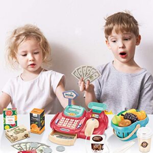 Hayden Ljsu Cash Register for Kids Pretend Play Supermarket Shop Toys with Scanner,Sounds,Calculator,Scale,Card Reader,Credit Card,Play Money and Grocery Toys for Boys Girls