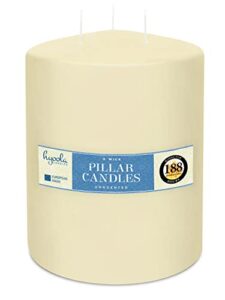 hyoola ivory three wick large candle - 6 x 8 inch - unscented big pillar candles - 188 hour - european made