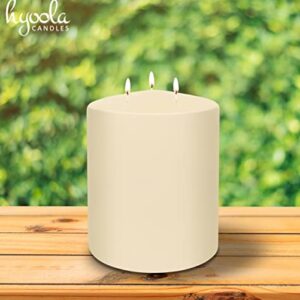 HYOOLA Ivory Three Wick Large Candle - 6 x 8 Inch - Unscented Big Pillar Candles - 188 Hour - European Made