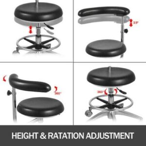 OUBO Brand Black Assistant Stool 360° Rotation Armrest Dental PU Leather Backrest Medical Office Use