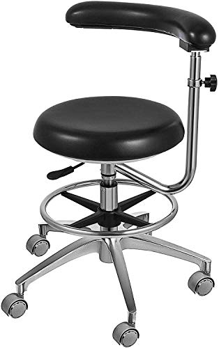 OUBO Brand Black Assistant Stool 360° Rotation Armrest Dental PU Leather Backrest Medical Office Use