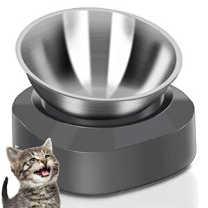 ayada raised cat food bowl, stainless steel cat dish for food water anti vomiting elevated with stand ergonomic lifted slanted tilted 15 angle metal single kitty kitten wet food bowl pet bowl (single)