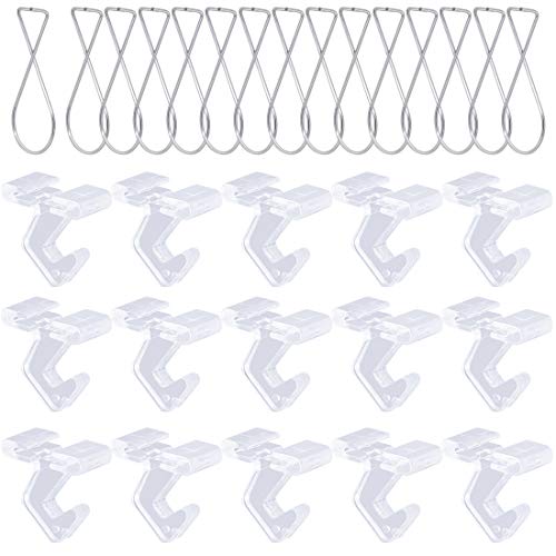 Hilitchi 30Pcs Ceiling Hooks Clips Kit Including 15Pcs Transparent Hinged Ceiling Hooks & 15Pcs T-bar Squeeze Clips Set for Hanging Decorations at Office, Classroom, Home, Mall, Special Events