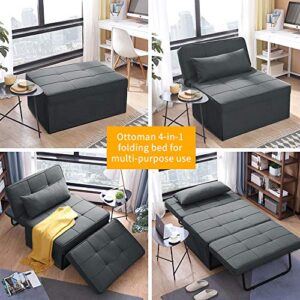 Ainfox Sofa Bed, 4 in-1 Sleeper Chair Bed Multi-Function Folding Convertible Couch Chair Ottoman Bed for Apartment, Small Space (Deep Grey)