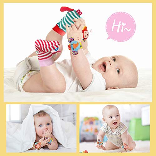 LAMMAZ Baby Soft Rattle, Wrists Rattles Rattle Socks Foot Finders Soft Development Toys, Hand Ankle Play Item for Newborn Babies Boy and Girl