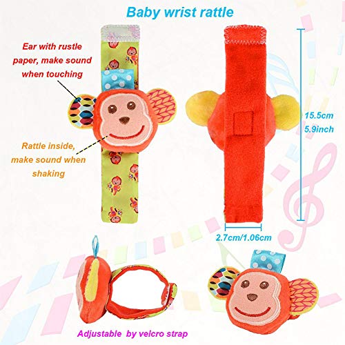 LAMMAZ Baby Soft Rattle, Wrists Rattles Rattle Socks Foot Finders Soft Development Toys, Hand Ankle Play Item for Newborn Babies Boy and Girl