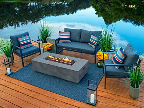 Juno 4 Piece Outdoor Furniture Conversation Set with 56" Rectangular Propane Gas Fire Pit Table