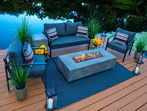 Juno 4 Piece Outdoor Furniture Conversation Set with 56" Rectangular Propane Gas Fire Pit Table