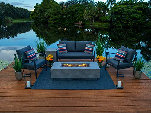 Juno 4 Piece Outdoor Furniture Conversation Set with 56" Rectangular Propane Gas Fire Pit Table