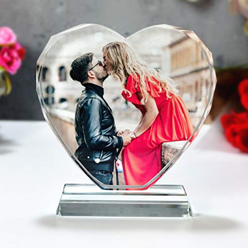 FANF&YKPY Personalized Crystal Custom Color Pictures - Heart-shaped Crystal Photo Frame, Birthdays, Wedding Anniversaries gift for her, Wedding Gifts, for Girlfriends, Husbands,Wife,Friends,Parents