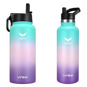 vmini water bottle with straw, 32 oz and 22 oz vacuum insulated 18/8 stainless steel, wide mouth and standard mouth straw lid with wide rotating/fixed