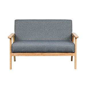 MAKLAINE Contemporary Modern Fabric Loveseat Sofa with Solid Wood Frame in Gray Linen