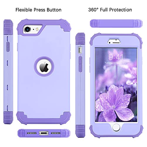 BENTOBEN iPhone SE 2022 Phone Case, iPhone SE 2020 Case, Heavy Duty 3 in 1 Full Body Rugged Shockproof Hybrid Hard PC Soft Rubber Bumper Drop Protective Girls Women 4.7 SE Cover, Light Purple/Lavender