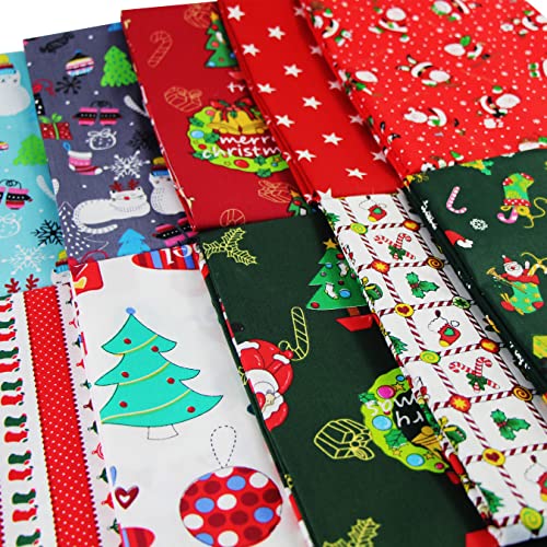 aufodara 10pcs Cotton Craft Fabric Bundles Christmas Patterns Fat Squares Textile Patchwork for Home DIY Decoration Crafts Sewing Quilting Pillows Bags Pennant Handwork (50 x 40 cm, U-01)