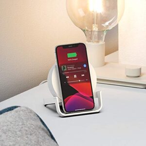 Belkin Quick Charge Wireless Charger + Bluetooth Speaker - Qi-Certified Charger Stand for iPhone, Samsung Galaxy & More - Charge While Listening to Music, Streaming Videos, & Video Calling - White