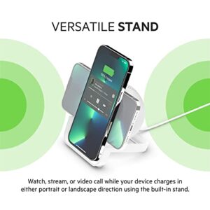 Belkin Quick Charge Wireless Charger + Bluetooth Speaker - Qi-Certified Charger Stand for iPhone, Samsung Galaxy & More - Charge While Listening to Music, Streaming Videos, & Video Calling - White