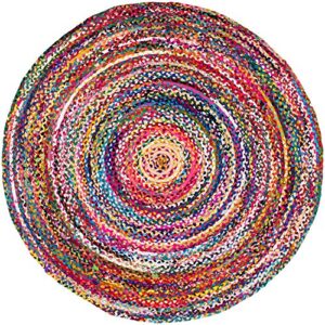 devik decor braided boho natural cotton chindi rugs reversible non slip carpet handmade round area rug for farmhouse living room bedroom kitchen outdoor mate, ar01 (3ft (36 inches x 36 inches))