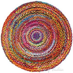 Devik Decor Braided Boho Natural Cotton Chindi Rugs Reversible Non Slip Carpet Handmade Round Area Rug for Farmhouse Living Room Bedroom Kitchen Outdoor Mate, AR01 (3Ft (36 Inches X 36 Inches))