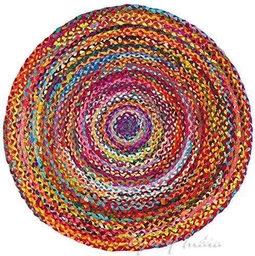 Devik Decor Braided Boho Natural Cotton Chindi Rugs Reversible Non Slip Carpet Handmade Round Area Rug for Farmhouse Living Room Bedroom Kitchen Outdoor Mate, AR01 (3Ft (36 Inches X 36 Inches))