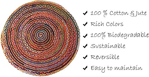 Devik Decor Braided Boho Natural Cotton Chindi Rugs Reversible Non Slip Carpet Handmade Round Area Rug for Farmhouse Living Room Bedroom Kitchen Outdoor Mate, AR01 (3Ft (36 Inches X 36 Inches))