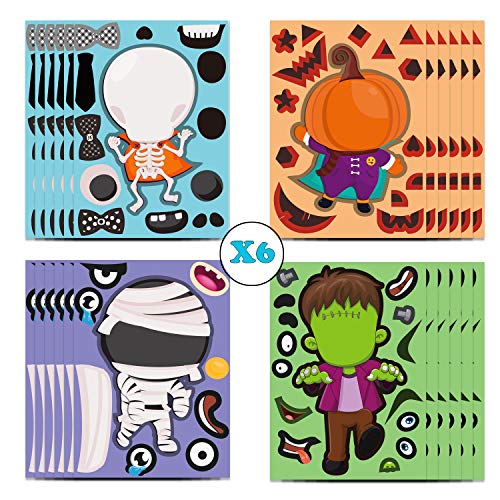 GEGEWOO 24 Make A Skeletons/Pumpkins/Mummies/Monsters Game Stickers Halloween Party Games for Kids Make Your Own Halloween Stickers Party Favors Decorations Supplies Games DIY Crafts