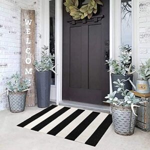 kahouen black and white striped rug (23.6 x 35.4 inches), indoor outdoor striped doormats, handmade woven farmhouse layered door mats striped mat for front door/kitchen/laundry/bathroom/living room