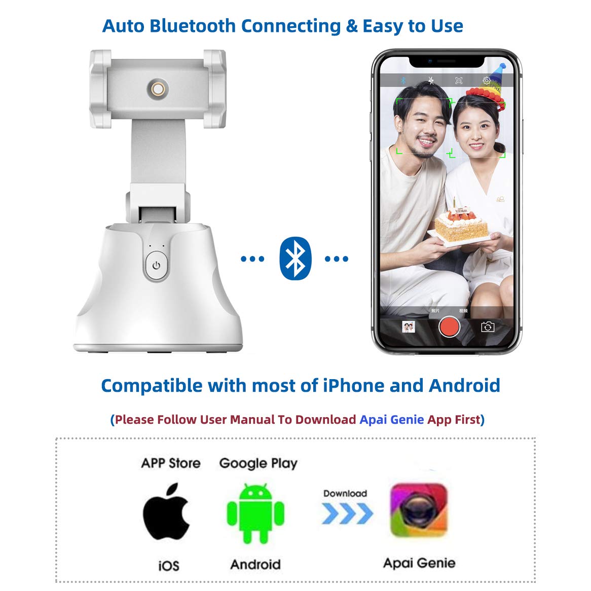 Gimbal 360 Rotation Auto Face & Object Tracking Vlog Shooting Smartphone Mount Holder Apai Genie 1(White)