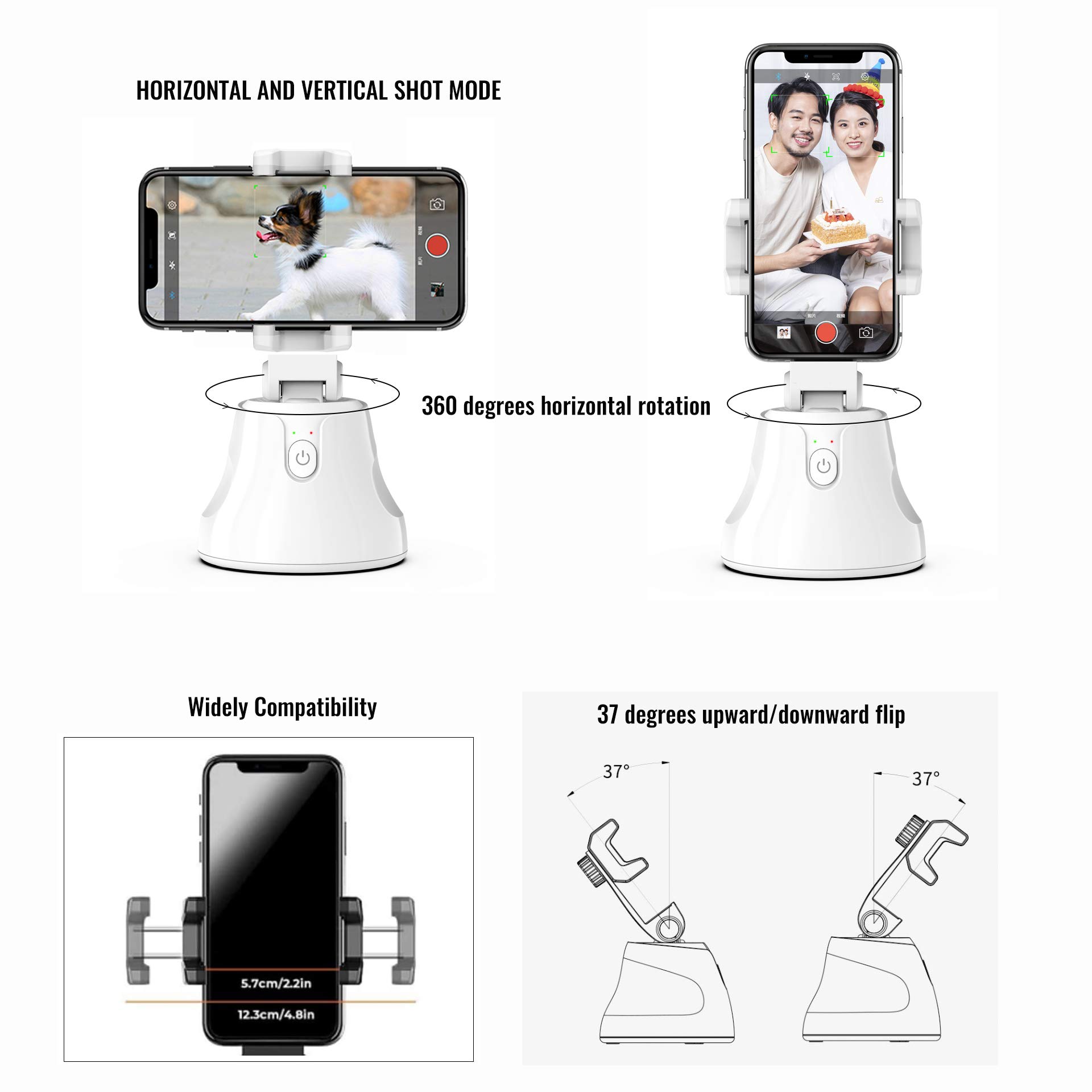 Gimbal 360 Rotation Auto Face & Object Tracking Vlog Shooting Smartphone Mount Holder Apai Genie 1(White)