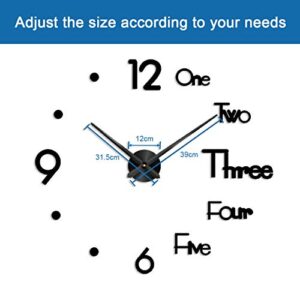 Large 3D DIY Wall Clock Frameless Modern Mirror Surface Wall Clock Decor for Living Room Bedroom Home Outdoor Office School Decorations Black