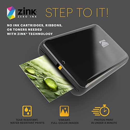 Zink Kodak Step Wireless Color Photo Printer 2x3 Sticky-Back Paper for Bluetooth or NFC Devices (Black) Sticker Edition