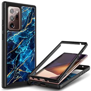 e-began case for samsung galaxy note 20 ultra 5g, full-body shockproof protective black bumper cover (without screen protector), support wireless charging, marble design durable phone case (sapphire)