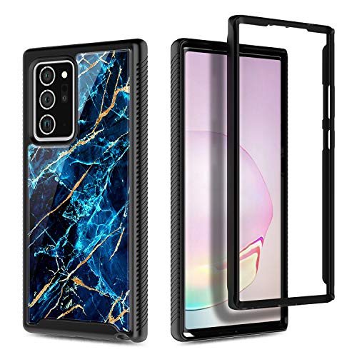 E-Began Case for Samsung Galaxy Note 20 Ultra 5G, Full-Body Shockproof Protective Black Bumper Cover (Without Screen Protector), Support Wireless Charging, Marble Design Durable Phone Case (Sapphire)